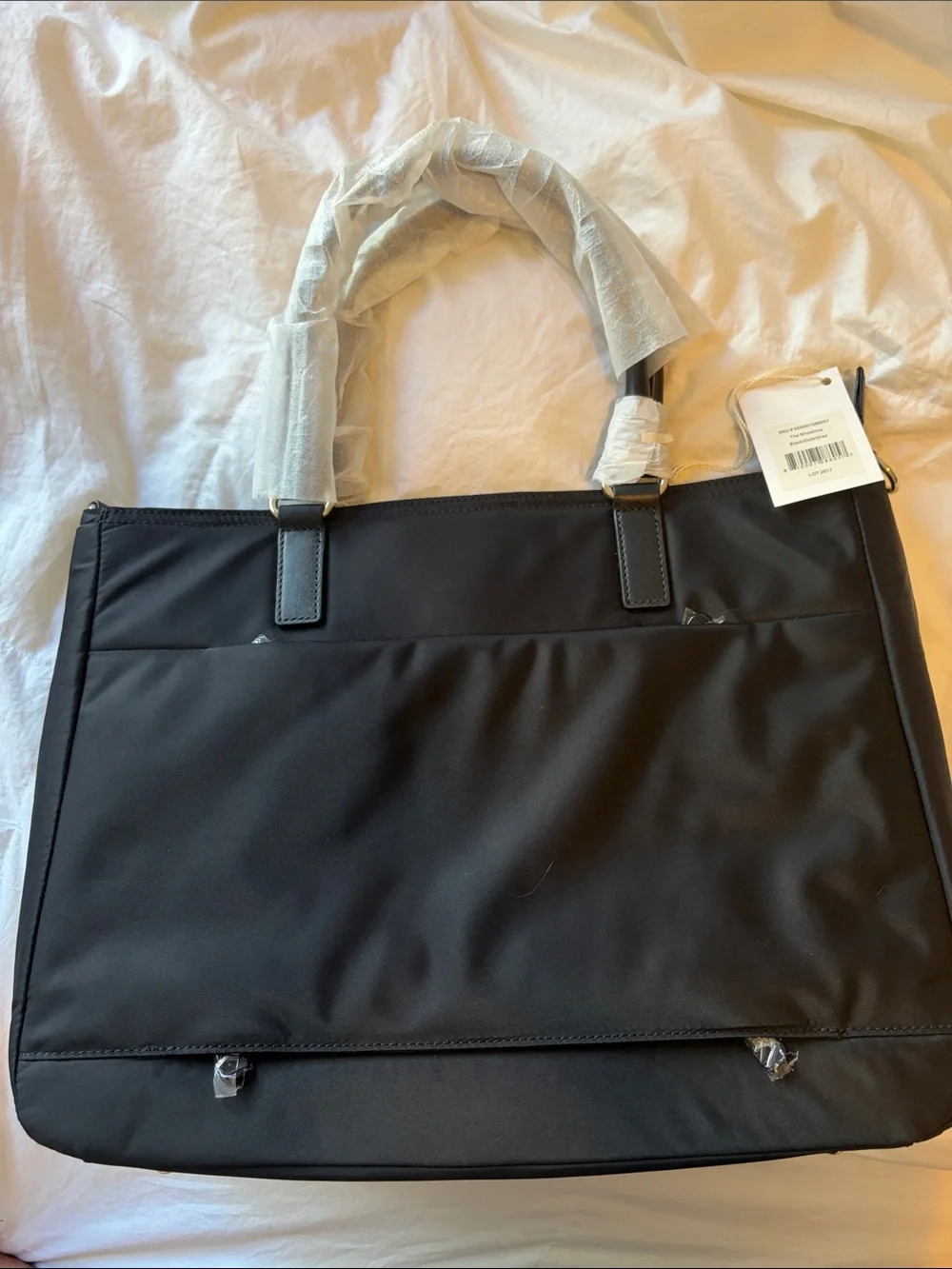 Lo & Sons - Black Nylon Tote Bag with Gold Accent, Light Grey Interior